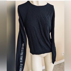 Versace Collection Black Wool Blend Knit Sweater Jewel Sleeves Women's Large
